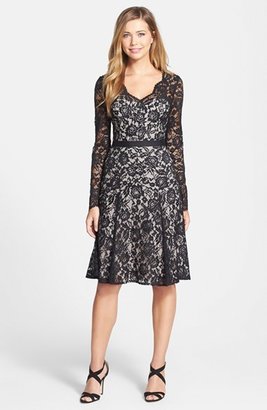 Maggy London Long Sleeve Lace Fit & Flare Dress (Petite)