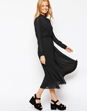Fashion Union Midi Shirt Dress - black