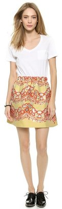 RED Valentino V Neck Jersey and Lace Brocade Dress