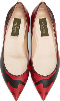RED Valentino Valentino Red Camo Leather & Textile Pointed Ballerina