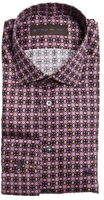 Etro pink and orange and brown psychedelic printed cotton dress shirt