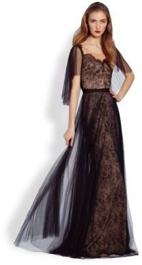 Notte by Marchesa 3135 Notte by Marchesa Draped Tulle & Lace Gown