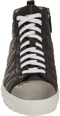 Miu Miu Quilted Leather Cap Toe High-Top Sneakers
