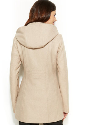 Anne Klein Hooded Wool-Blend Zip-Front Walker Coat