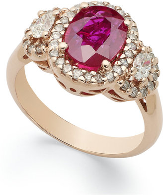 14k Rose Gold Ring, Ruby (2-1/10 ct. t.w.) and Diamond (5/8 ct. t.w.) Oval Ring