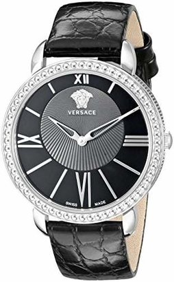 Versace Women's M6Q99D008 S009 Krios Stainless Steel Watch With Black Leather Band