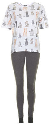 Topshop Womens Cat Print Pyjama Set - Grey