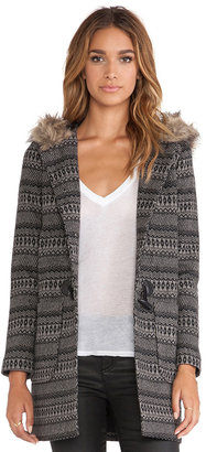 BB Dakota Leary Patterned Coat with Faux Fur Trim