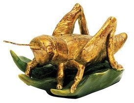 Sterling 93-3252 Composite Lucky Cricket Decorative Display Statue on Painted Green Leaf, Antique Gold
