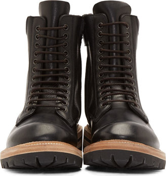 Rick Owens Black Leather Lug Sole Combat Boots