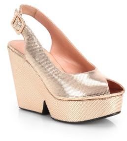 Robert Clergerie Old Robert Clergerie Dylanh Embossed Metallic Leather Slingback Wedge