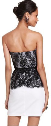 Roberta Juniors Dress, Strapless Belted Lace