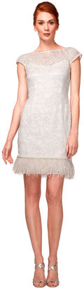 Kay Unger New York Lace Beaded Feather Fringe Dress in Pearl