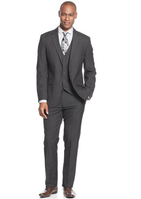 Unlisted by Kenneth Cole Black Grid Vested Slim-Fit Suit