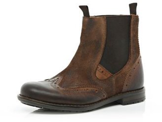 River Island Boys brown brogue leather chelsea boots