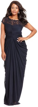 Adrianna Papell Plus Size Illusion Lace Draped Gown