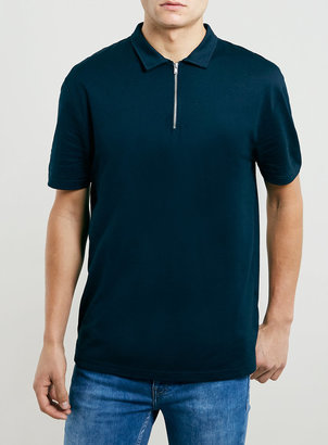 Topman Blue Zip Polo Shirt