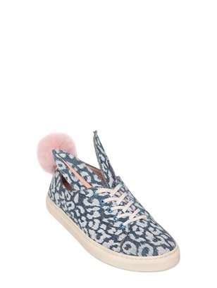Minna Parikka - Bunny Tail Leopard Print Denim Sneakers