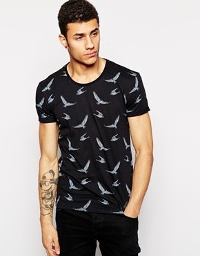 Minimum T-Shirt with Bird Print - black