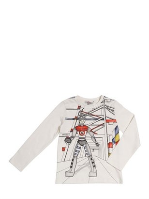 Junior Gaultier Printed Long Sleeve Cotton T-Shirt