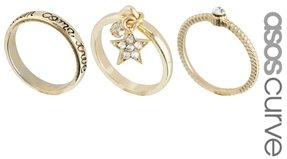 ASOS Curve CURVE Star Charm Ring Pack - Gold