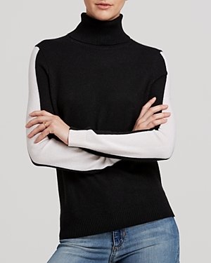 Aqua Cashmere Sweater - Colorblock Turtleneck