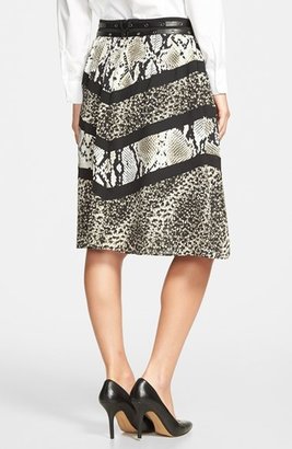 Adrianna Papell Mixed Print Belted Full Skirt