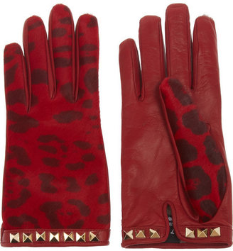 Valentino Calf hair and leather gloves