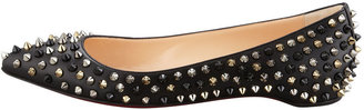 Christian Louboutin Pigalle Spikes Point-Toe Red Sole Flat, Black