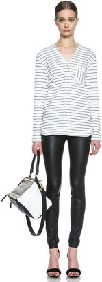 Alexander Wang T by French Rib Cotton-Blend Baseball Tee in Ivory and Onyx