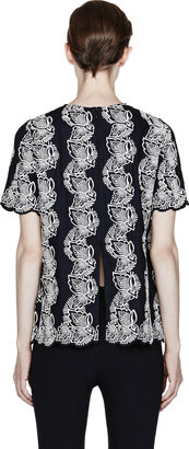 Stella McCartney Navy Feather & Flower Jacquard Embroidered Blouse