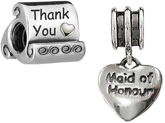 Sterling Silver Maid of Honour and Thank You Charm Bead Set