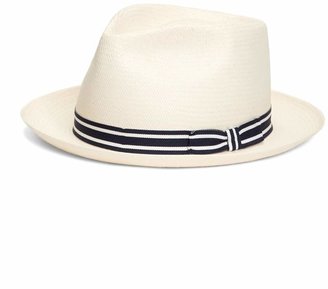 Brooks Brothers Straw Hat with Navy Stripe Ribbon Band
