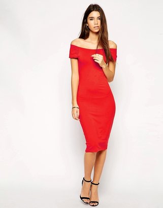 ASOS Petite Exclusive Bardot Bodycon Midi Dress With Cut Out Back