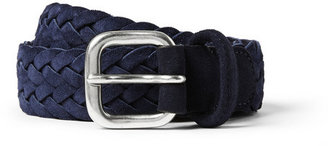 Andersons Navy 3.5cm Woven-Suede Belt