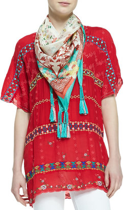 Johnny Was Collection Colorful Daisy Eyelet Blouse, Fiery Red, Women's