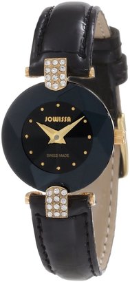 Jowissa Women's J5.007.S Facet Strass Gold PVD Dimensional Glass Black Leather Rhinestone Watch