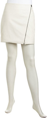 Romeo & Juliet Couture Front-Zipper Grid Faux-Leather Skirt, Ivory