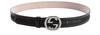 Gucci black leather trimmed GG canvas accent skinny belt