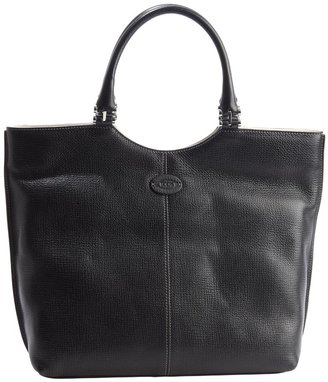 Tod's Black Leather Hinged Top Handle Tote