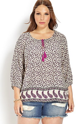 Forever 21 FOREVER 21+ Plus Size Pop Of Paisley Peasant Top