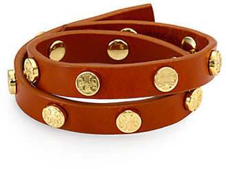 Tory Burch Logo Stud Leather Double-Wrap Bracelet