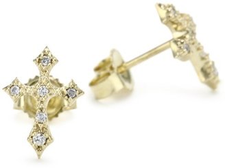 Mizuki Petite Gold and Diamond Gothic Cross Stud Earrings