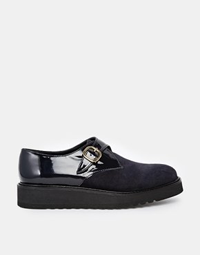 YMC Leather Strap Cleated Monk Flat Shoes - Navy