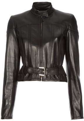 Gucci belted leather jacket
