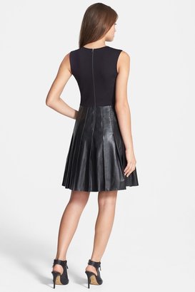 Halogen Leather & Ponte Pleat Dress (Petite)