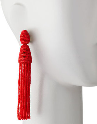 Oscar de la Renta Beaded Long Tassel Earrings, Cinnabar