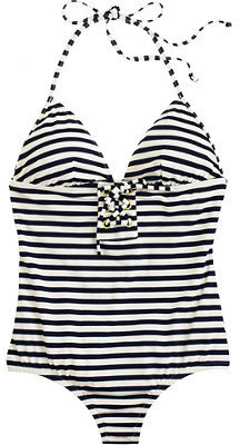 J.Crew Sailor-stripe lace-up one-piece swimsuit