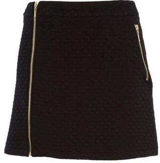 River Island Black quilted zip through mini skirt