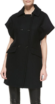 Michael Kors Short-Sleeve Double-Breasted Coat, Black